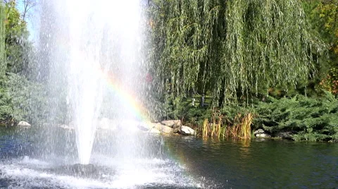 Fountain with a rainbow. Stock Footage 68788919