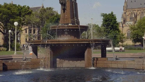 Fountain with Rainbow Slow Motion Stock Footage 105696594