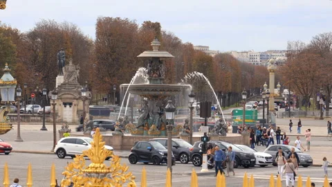 Fountain of River Commerce and Navigation in Place de la Concorde in Paris Stock Footage 230140901