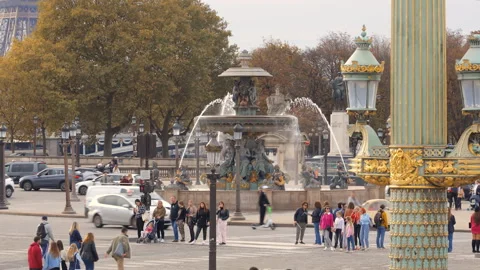 Fountain of River Commerce and Navigation in Place de la Concorde in Paris Stock Footage 230141092