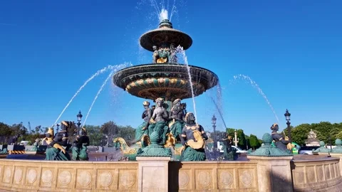 Fountain of River Commerce with flowing water, Paris Stock Footage 335887964