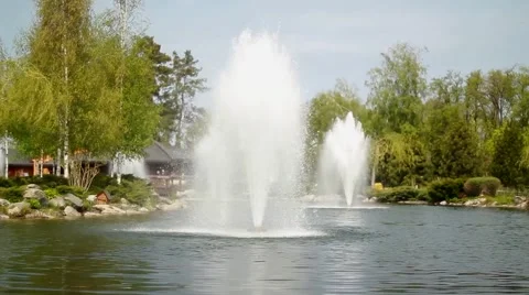 Fountain in the river in park in Ukraine Stock Footage 50234338