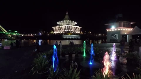Fountain on the riverside, State Assembly building, Kuching, Malaysia, Borneo Stock Footage 156960872