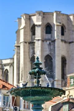 Fountain in Rossio Stock Photos