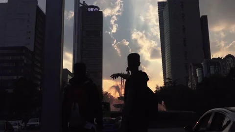 Fountain, Roundabout at Sunset Stock Footage 165319622