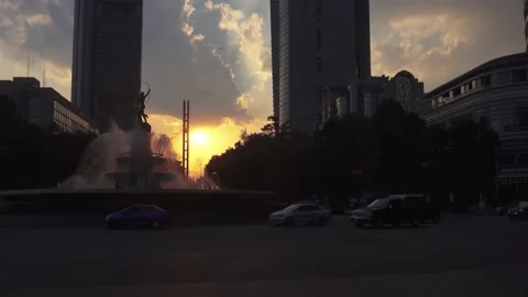 Fountain, Roundabout at Sunset Stock Footage 165319661