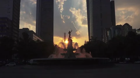 Fountain, Roundabout at Sunset Stock Footage 165319681
