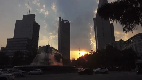 Fountain, Roundabout at Sunset Stock Footage 165319712