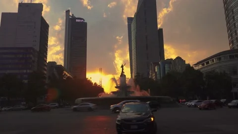 Fountain, Roundabout at Sunset Stock Footage 165319748