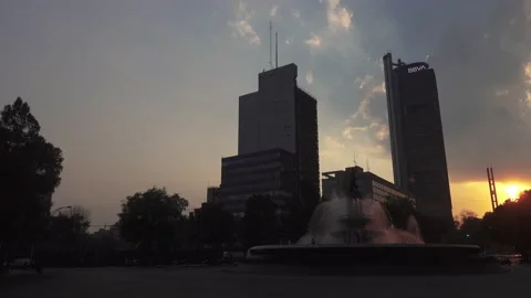 Fountain, Roundabout at Sunset Stock Footage 165319818