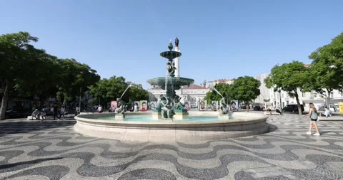 Fountain in slow motion in Rossio Square, Lisbon on 12 October 2023 Stock Footage 257623187