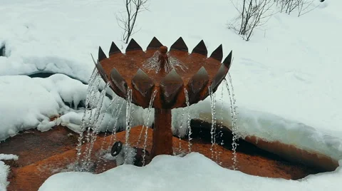 Fountain in Snow, Slow Motion Stock Footage 64751287
