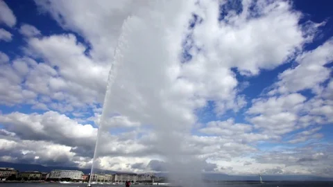 Fountain with splashes, Lake Geneva Stock Footage 73150088
