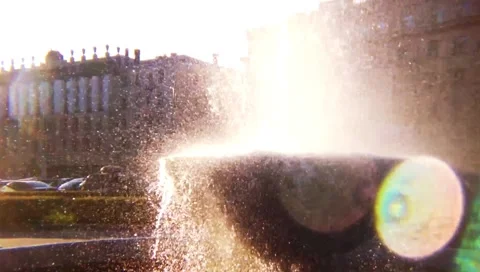Fountain spray sunset Stock-Footage 89555574