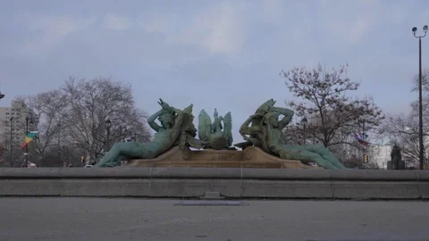Fountain Statue in Middle of Park Stock Footage 113068542