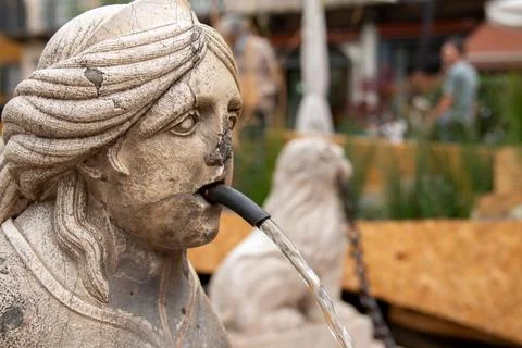 Fountain Statue in Piazza Vecchia Stock Photos