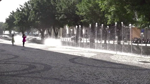 Fountain Streams With Children Interacting Stock Footage 61065182