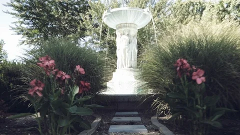 Fountain surrounded by flowers Video stock 95735917