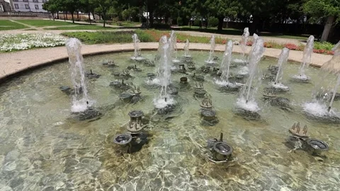 Fountain surrounded by greenery in the city park of Castelo Branco  Portugal Stock Footage 314458388