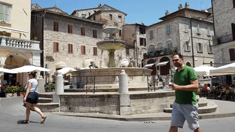 Fountain of the three lions, Assisi Stock Footage 203841083