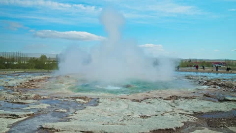 Fountain-type active geyser that erupts every 6–10 minutes. Stock Footage 293577278