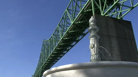 A Fountain under a long bridge Stock Footage 8678424