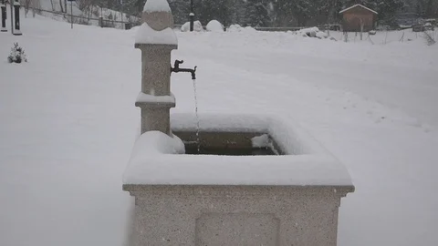 Fountain under the snow Stock Footage 88341675