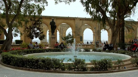 Fountain In Upper Barraca Gardens, Valletta. Malta  Stock Footage 89135804