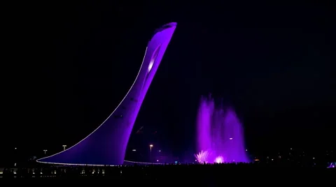 Fountain with violet illumination Stock Footage 42415932