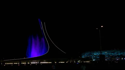 Fountain with violet illumination Stock Footage 42416383