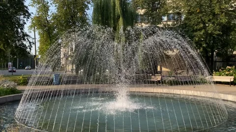 Fountain at Washington square in Vilnius, Lithuania. Static shot Stock Footage 250408355