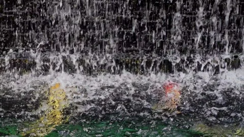 Fountain with water cascade flowing down Stock Footage 304583770