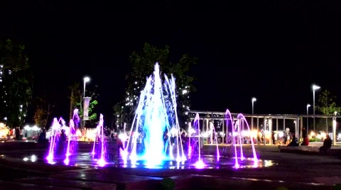 Fountain Water Going Up At Night Video stock 44803473