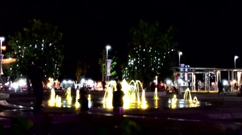 Fountain Water Going Up At Night Video stock 44803767