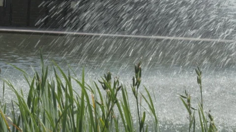 Fountain With Water Grass 4k Stock Footage 90979752
