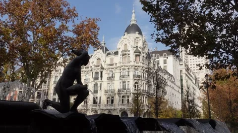Fountain of the Water Source with Casa Gallardo in Madrid, Spain Stock-Footage 294259041