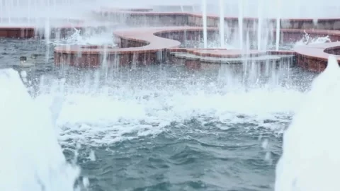 The fountain water stream falling into the pond outdoor close up Stock Footage 221133725