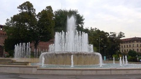 Fountain "Wedding Cake" on a cloudy September morning. Milan, Italy Stock Footage 122552443