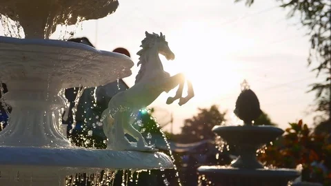 Fountain with White sculpture Stock Footage 71484563