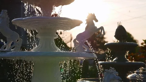 Fountain with White sculpture Stock Footage 71484762