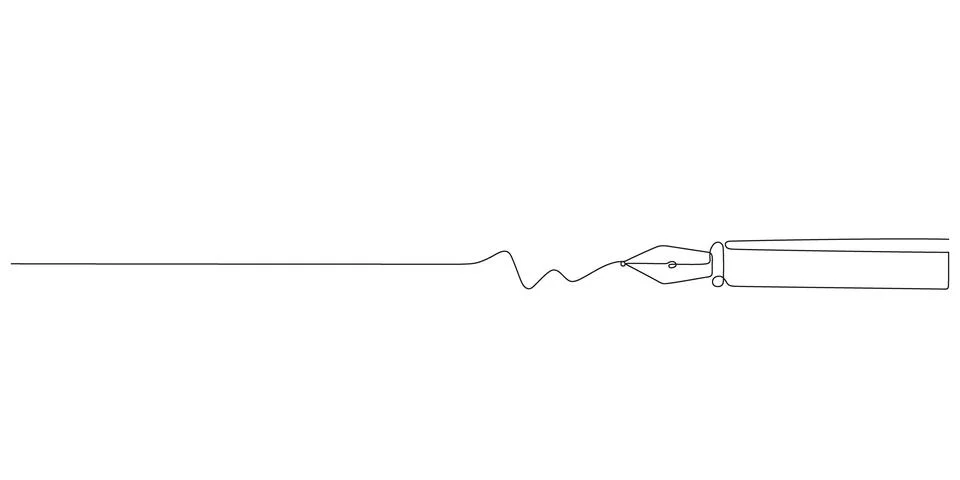 Fountain write, one continuous line drawing. Writing of feather thin stroke Stock Illustration