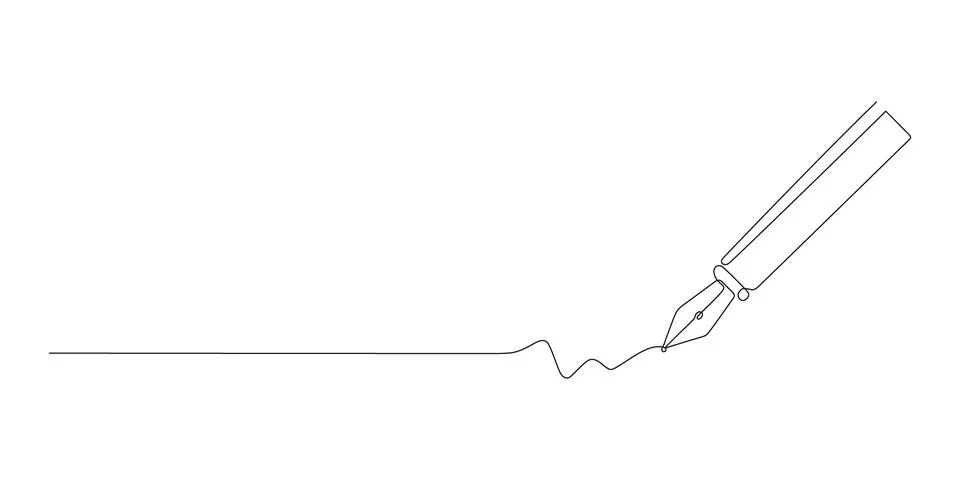 Fountain write, one continuous line drawing. Writing of feather thin stroke Illustrazione stock