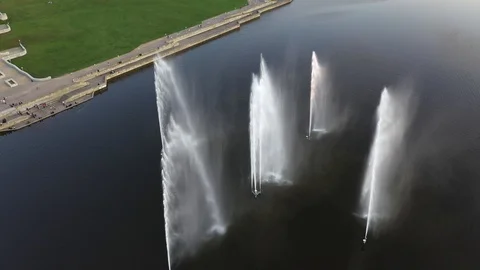 Fountains on the bay Stock Footage 107794360