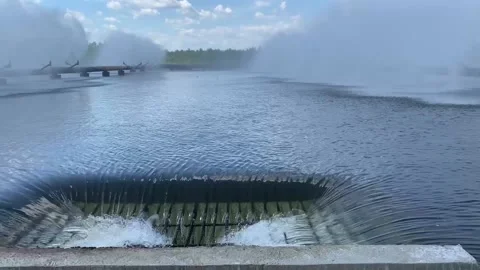 Fountains of the cooling system of a nuclear power plant or thermal power plant. Stock Footage 140280894