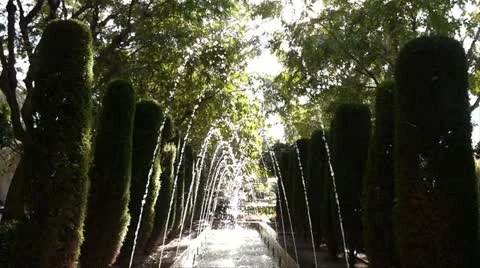 Fountains in a Garden Stock Footage 12340833