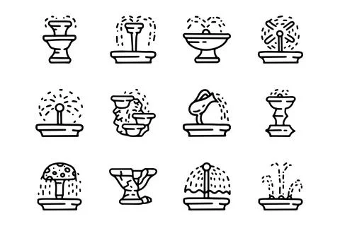 Fountains line vector doodle simple icon set Ilustración de archivo