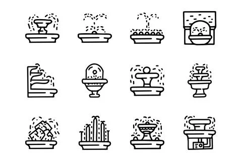 Fountains line vector doodle simple icon set Ilustración de archivo