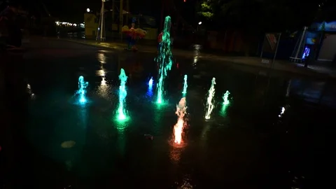 Fountains at night Stock Footage 108734243