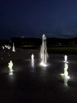 Fountains in the night Stock Photos