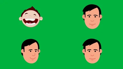 Four 2d character cartoon faces with green screen chroma key 4k animated. Stock Footage 310122703
